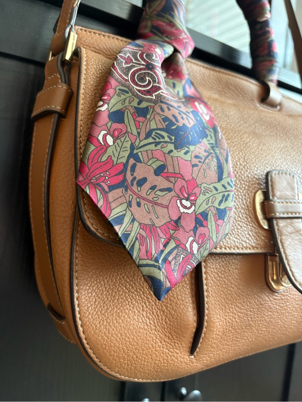 Michael Kors Crossbody Bag with Pink and Green Floral Scarf Accent